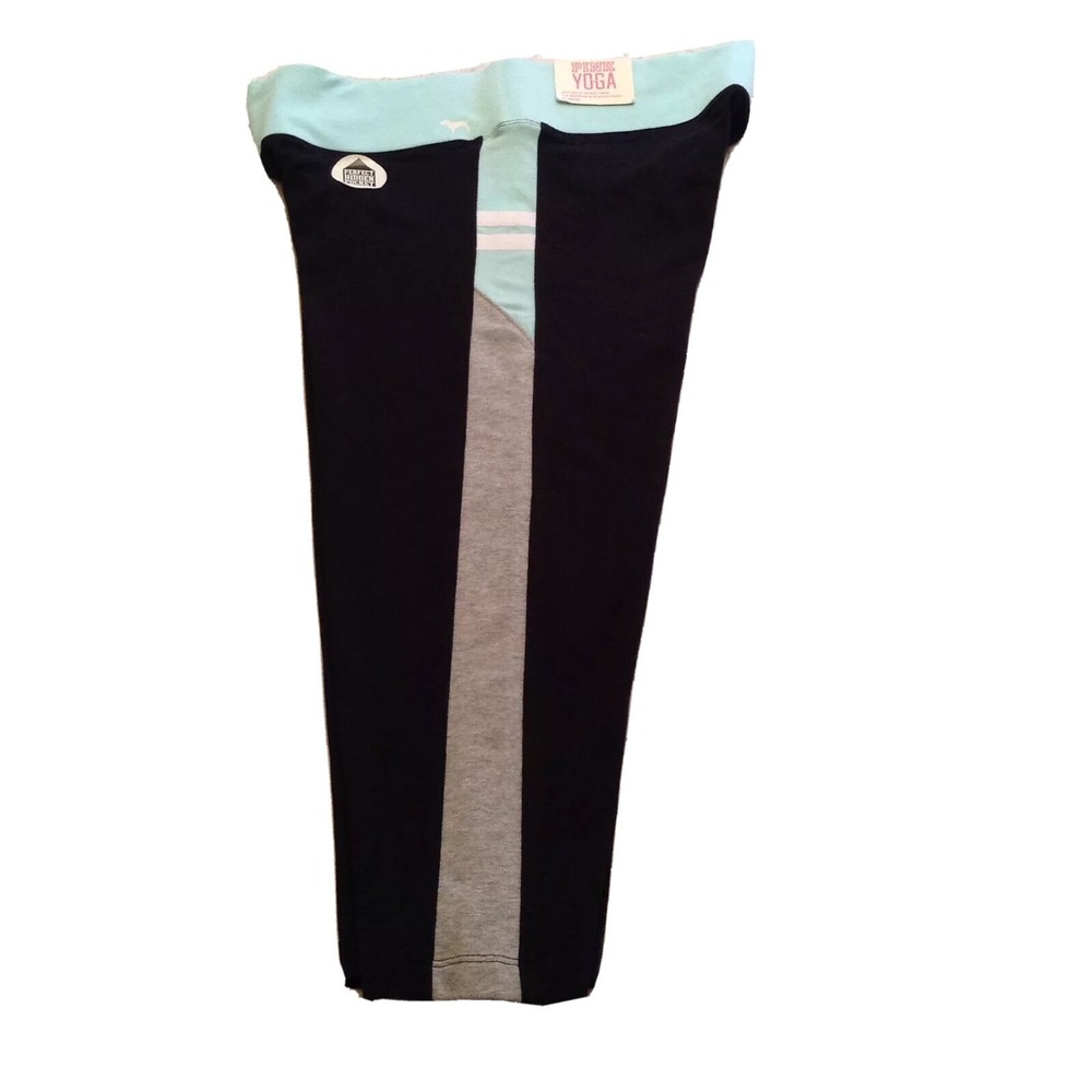 Victoria's Secret PINK Yoga Flat Crop Leggings Black Mint Green Medium NWT